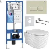 Унитаз подвесной Roxen Vine Tornado в комплекте с инсталляцией StounFix Dual Fresh 6 в 1 979004 (кнопка бежевый)