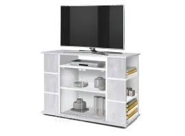 Тумба для теле радиоаппаратуры Виста-15 ( белый/бетон пайн белый/стекло) Олмеко