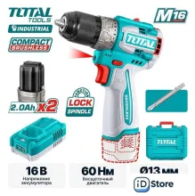 Дрель-шуруповерт Total TDLI16682 (с 2-мя АКБ, кейс)
