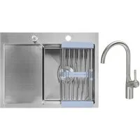 Кухонная мойка Saniteco 6550-R Spike F9S07011 (сатин, с сифоном, дозатором и коландером)