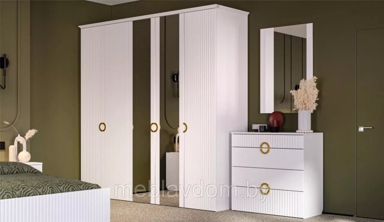 Спальня Миа Шкаф 5-дверный Белый/Золото