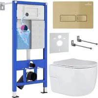 Унитаз подвесной Roxen Porto в комплекте с инсталляцией StounFix Dual Fresh 6 в 1 968069 (кнопка брашированное золото)