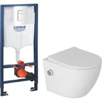 Унитаз подвесной Saniteco Rimless RT-203-B1 GROHE Rapid Sl 38772SH0 (c функцией биде/кнопка белая)