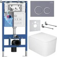 Унитаз подвесной Roxen Berg в комплекте с инсталляцией StounFix Dual Fresh 6 в 1 967245 (кнопка бетон)