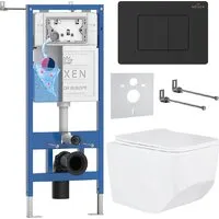 Унитаз подвесной Roxen Boro в комплекте с инсталляцией StounFix Dual Fresh 6 в 1 868498 (кнопка черный матовая)
