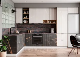 Кухня угловая Монца 2.4х3.6м - Кварц бежевый/Кварц черный (ДСВ Мебель)