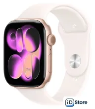 Умные часы Apple Watch Series 11 46 мм (алюминиевый корпус, розовое золото/легкие румяна, спортивный силиконовый ремешок M/L)