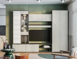 Гостиная Плаза - Комплект 1 - Графит/Дуб Крафт белый (BTS) 2,45м.