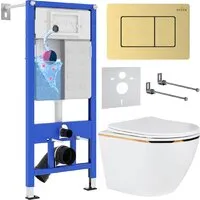 Унитаз подвесной Roxen Antares Gold в комплекте с инсталляцией StounFix Dual Fresh 6 в 1 968460 (кнопка брашированное золото)