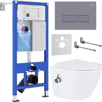 Унитаз подвесной Roxen Antares Bidet в комплекте с инсталляцией StounFix Dual Fresh 6 в 1 966821 (кнопка серый гранит)