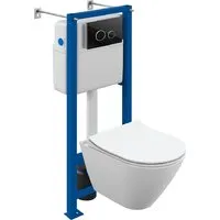 Унитаз подвесной Cersanit City Smart CO DPL EO Slim (с кнопкой Twins 64117 стекло черное)