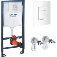 Унитаз подвесной Saniteco Rimless R-203M GROHE Rapid SL 38772SH0 (с кнопкой белый глянец)