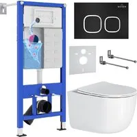 Унитаз подвесной Roxen Vortex Tornado в комплекте с инсталляцией StounFix Dual Fresh 6 в 1 964427 (кнопка черный матовый)