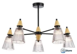 Подвесная люстра Ambrella light LH58114/5 BK/LW/SM (черный/светлое дерево/дымчатый)