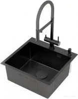 Кухонная мойка Roxen Simple 560220-50B-GR графит/текстурная PVD покрытие (с коландером и дозатором)