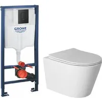 Унитаз подвесной Saniteco Torando T-201W GROHE Solido 38811KF0 (с кнопкой черный матовый)