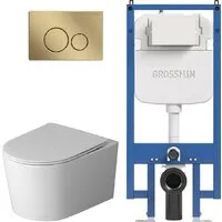 Унитаз подвесной Grossman GR-4499SQ 900.K42.01.000 Style 700.K45.05.32M.32M (золотой сатиновый)