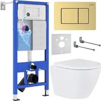 Унитаз подвесной Roxen Antares в комплекте с инсталляцией StounFix Dual Fresh 6 в 1 968454 (кнопка брашированное золото)