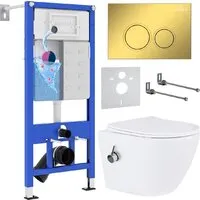 Унитаз подвесной Roxen Antares bidet в комплекте с инсталляцией StounFix Dual Fresh 6 в 1 968097 (кнопка золото глянцевое )