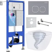 Унитаз подвесной Roxen Antares Tornado Long в комплекте с инсталляцией StounFix Dual Fresh 6 в 1 868438 (кнопка серый бетон матовая)