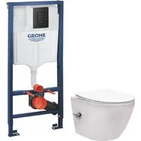 Унитаз подвесной Saniteco Rimless RT-203-B GROHE Solido 38811KF0 (c функцией биде/кнопка черный матовый)