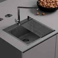 Кухонная мойка Roxen Snake 560220-45-BS PVD графит/текстурная поверхность (с ролл-матом и дозатором)