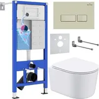 Унитаз подвесной Roxen Simple Compact в комплекте с инсталляцией StounFix Dual Fresh 6 в 1 966686 (кнопка бежевый)