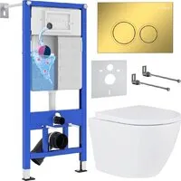 Унитаз подвесной Roxen Antares в комплекте с инсталляцией StounFix Dual Fresh 6 в 1 968011 (кнопка золото глянцевое )