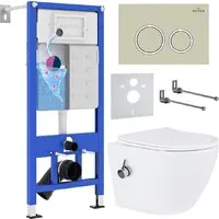 Унитаз подвесной Roxen Antares Bidet в комплекте с инсталляцией StounFix Dual Fresh 6 в 1 966280 (кнопка бежевый)