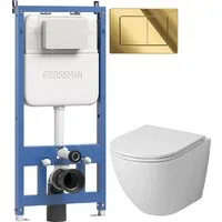 Унитаз подвесной Grossman GR-4455SQ 900.K45.01.000 Classic 700.K45.04.30M.30M (золотой глянцевый)
