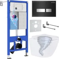 Унитаз подвесной Roxen Antares Tornado Long в комплекте с инсталляцией StounFix Dual Fresh 6 в 1 868448 (кнопка черный/хром глянцевая)