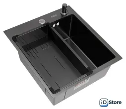 Кухонная мойка ARFEKA Eco AR мойка 450500, коландер G, дозатор Black