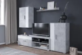 Стенка для гостиной Нео-4 Бетон - Белый платинум