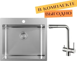 Кухонная мойка ZorG ZRN 5055 Premium cмеситель Argos Premium Satin