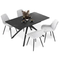 Обеденная группа Sheffilton SHT-DS297 (серый мрамор/черный/серое облако/черный муар)