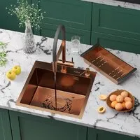 Кухонная мойка Roxen Simple 560220-50BR-V бронза/текстурная PVD покрытие (с коландером и дозатором)