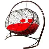 Диван подвесной M-Group Лежебока / 11180206 (с коричневым ротангом/красная подушка)