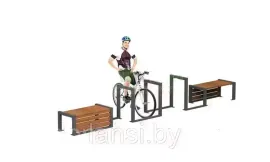 Велопарковка для велосипедов со скамейками, металлическая с брусом "Комби 2" 4500х500х650 мм