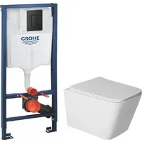 Унитаз подвесной Saniteco Rimless R-202W GROHE Solido 38811KF0 (с кнопкой черный матовый)