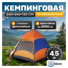 Кемпинговая палатка Sundays ZC-TT103-4 (синий/оранжевый)