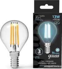 Светодиодная лампочка Gauss Filament Шар 13W 1150lm 4100К Е14 LED 1/10/50 105801213