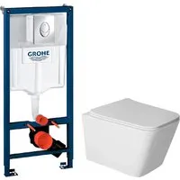 Унитаз подвесной Saniteco Rimless R-202W GROHE Rapid SL 38721001 (с кнопкой хром глянец)
