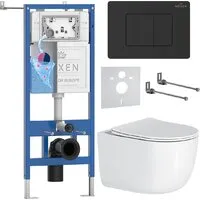 Унитаз подвесной Roxen Vortex Tornado в комплекте с инсталляцией StounFix Dual Fresh 6 в 1 868502 (кнопка черный матовая)