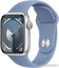 Умные часы Apple Watch Series 9 41 мм (алюминиевый корпус, серебристый/зимний синий, спортивный силиконовый ремешок M/L)