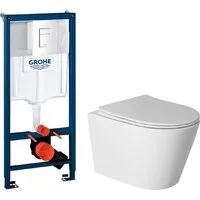 Унитаз подвесной Saniteco Torando T-201W GROHE Rapid SL 38772SH0 (с кнопкой белый глянец)