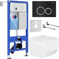 Унитаз подвесной Roxen Boro One Rimless 6 в 1 StounFix Dual Fresh 507542 (кнопка черный матовый)
