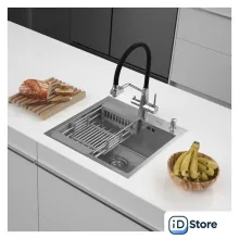 Кухонная мойка ARFEKA ECO AR мойка 500500, коландер, дозатор SATIN DECOR MILLET GRAINS