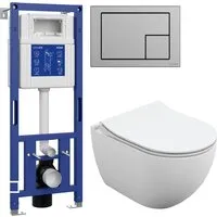 Унитаз подвесной Cersanit Brasko Slim 64824 Aqua M 40 68177 с кнопкой Corner 64107 (кнопка хром матовый)