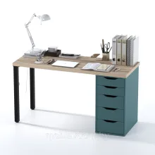 Стол письменный Ингар 2/5Т (дуб беленый/серо-бирюзовый/черный)