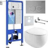 Унитаз подвесной Roxen Egg в комплекте с инсталляцией StounFix Dual Fresh 6 в 1 964076 (кнопка хром матовый)